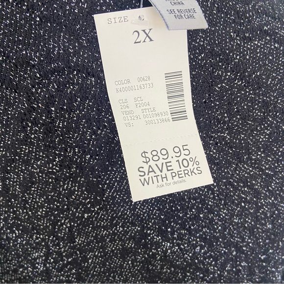 Catherines Black Silver Cardigan Sweater Set Fur Collar 2X NWT Fancy Festive - Picture 6 of 10